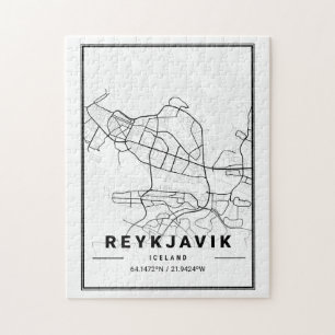 Stadskaart Reykjavik IJsland   Minimale mod-kunst Legpuzzel