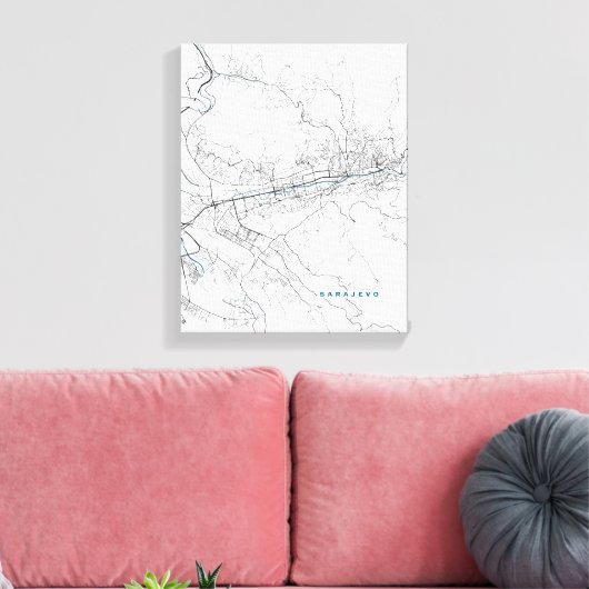 Stadskaart Sarajevo Canvas Afdruk (Insitu (Woonkamer))