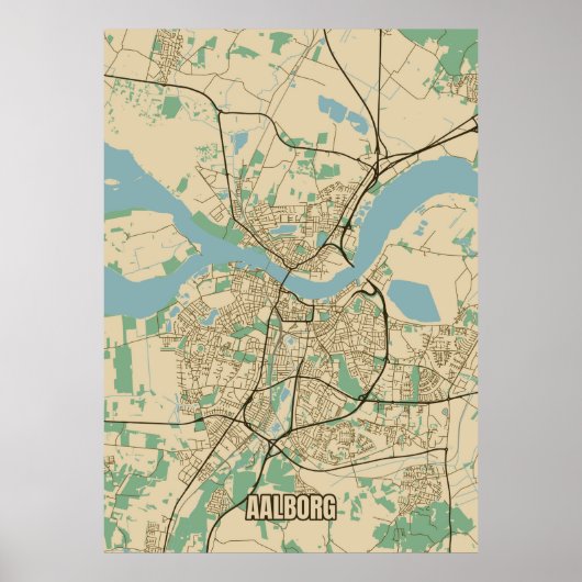 Stadskaart van Aalborg, Denemarken Poster (Voorkant)