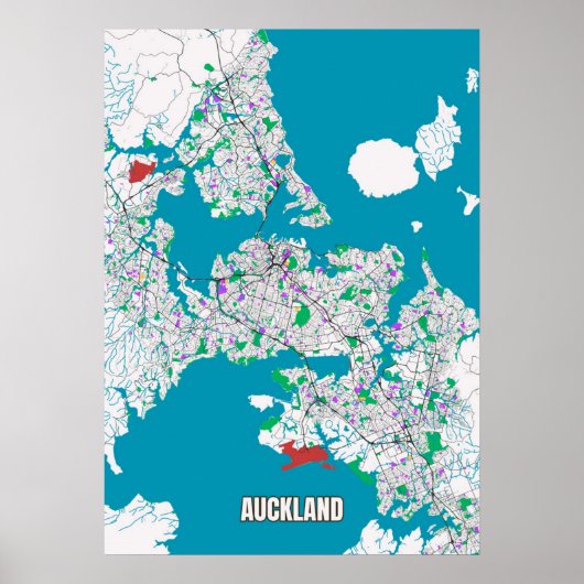 Stadskaart van Auckland, Nieuw-Zeeland Poster (Voorkant)