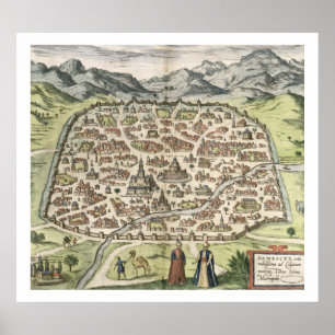 Stadskaart van Damascus, Syrië, 1620 (graving) Poster