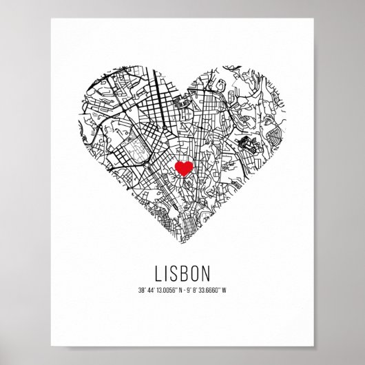 Stadskaart van het hart van Lissabon (Portugal) Poster (Voorkant)