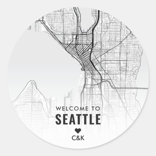 Stadskaart van Seattle | Welkom bruiloft Ronde Sticker (Voorkant)