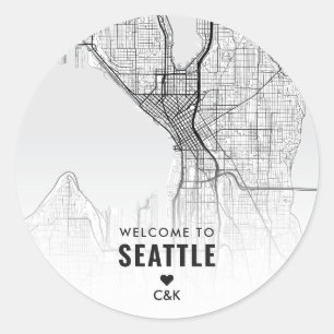 Stadskaart van Seattle   Welkom bruiloft Ronde Sticker