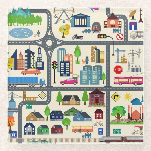 Stadskaartpatroon Glazen Onderzetter (Voorkant)