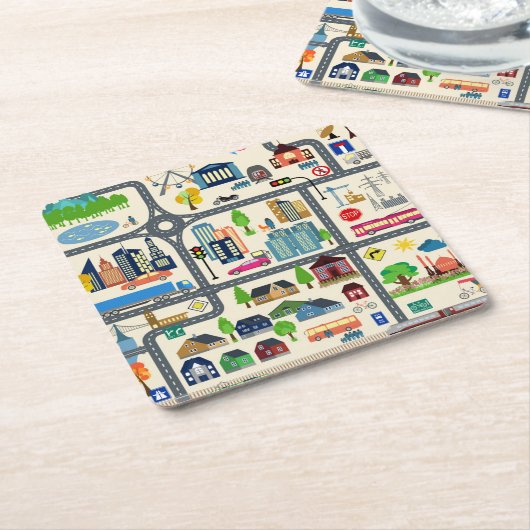Stadskaartpatroon Kartonnen Onderzetters (Schuin)