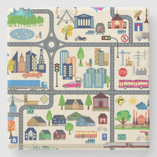 Stadskaartpatroon Stenen Onderzetter (Voorkant)