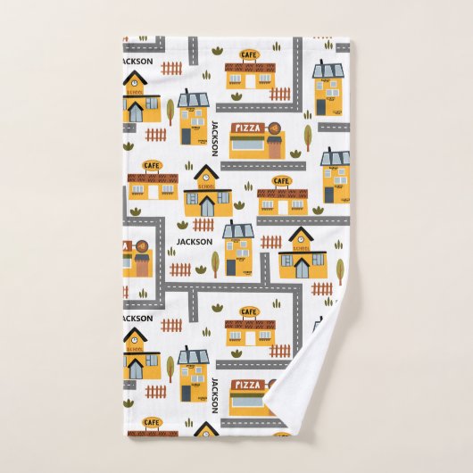 Stadskaartpatroon voor kinderen Geel en grijs Bad Handdoek (Handdoek)