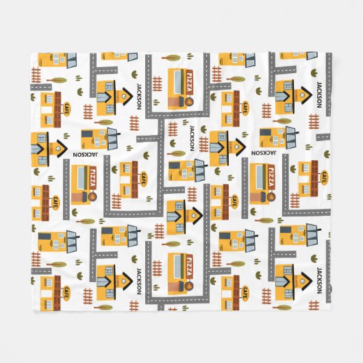 Stadskaartpatroon voor kinderen Geel en grijs Fleece Deken (Voorkant (Horizontaal))