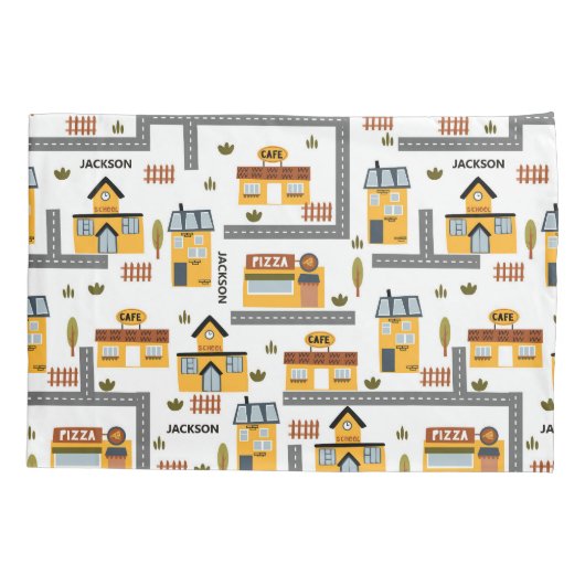 Stadskaartpatroon voor kinderen Geel en grijs Kussensloop (Achterkant)