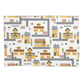 Stadskaartpatroon voor kinderen Geel en grijs Kussensloop
