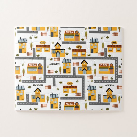 Stadskaartpatroon voor kinderen Geel en grijs Legpuzzel (Horizontaal)