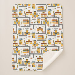 Stadskaartpatroon voor kinderen Geel en grijs Sherpa Deken