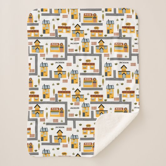 Stadskaartpatroon voor kinderen Geel en grijs Sherpa Deken (Voorkant)