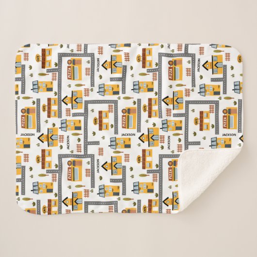 Stadskaartpatroon voor kinderen Geel en grijs Sherpa Deken (Voorkant (horizontaal))