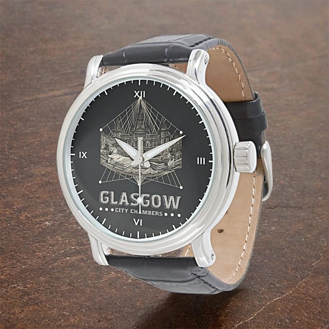  stadskamers  zwart Leder Horloge (Creator heeft geüpload)