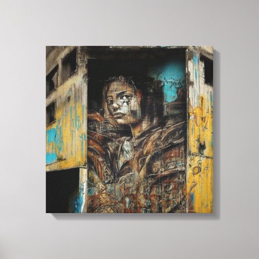 Stadskunst op verlaten gebouw canvas afdruk (Voorkant)