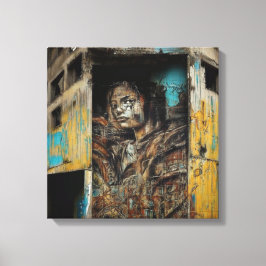Stadskunst op verlaten gebouw canvas afdruk