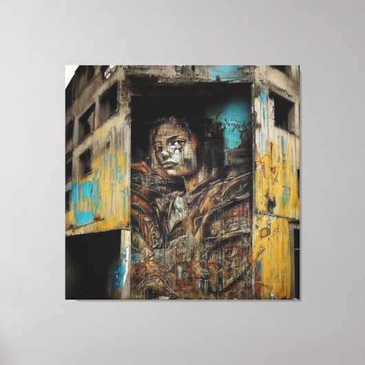 Stadskunst op verlaten gebouw canvas afdruk (Voorkant)