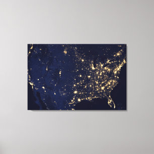 Stadslampen van de Verenigde Staten bij nacht. Canvas Afdruk