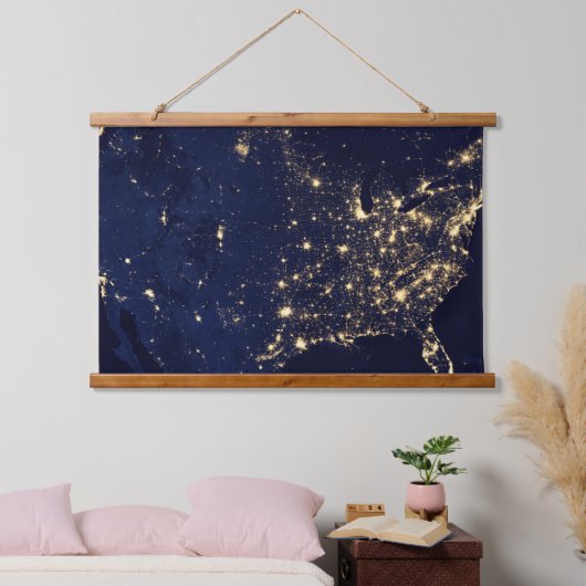 Stadslampen van de Verenigde Staten bij nacht. Hangend Wandkleed (Slaapkamer)