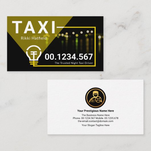 Stadslampje dat op Taxi Service schijnt Visitekaartje (Voorkant / Achterkant)