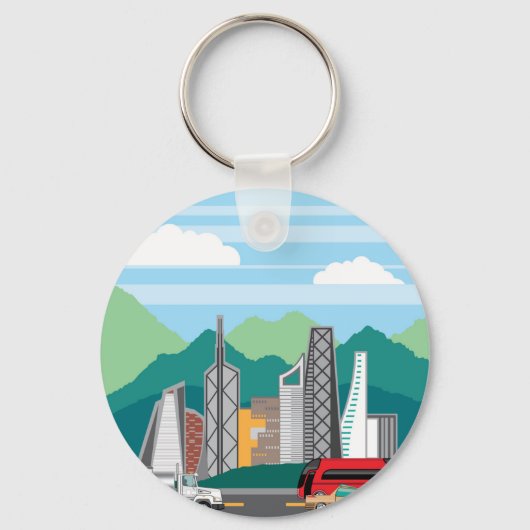 Stadslandschap auto's sleutelhanger (Voorkant)