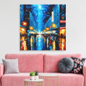 Stadslicht, regenachtige nachten canvas afdruk (Insitu (Woonkamer))
