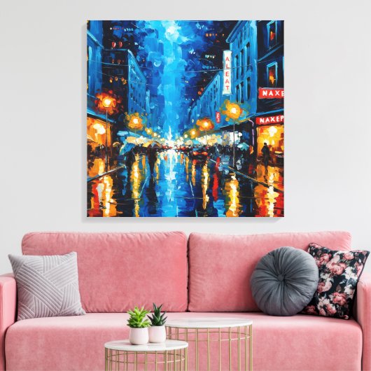 Stadslicht, regenachtige nachten canvas afdruk (Insitu (Woonkamer))