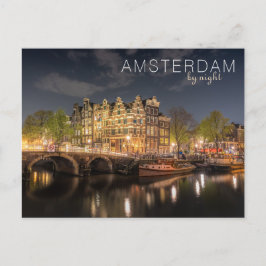 Stadslichten Reflectie Amsterdam 's Nachts Foto Briefkaart