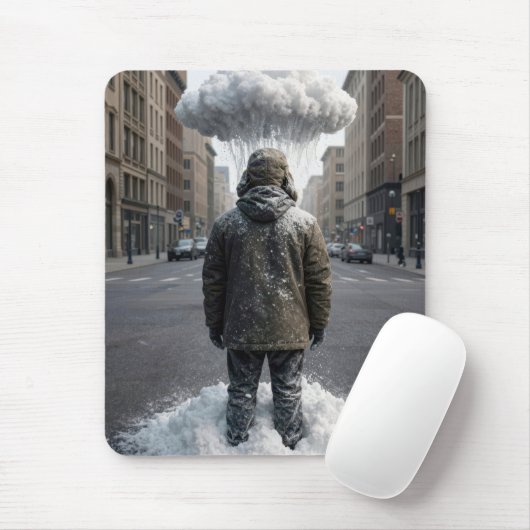 Stadsmens Onder een Sneeuwwolk Muismat (Met muis)