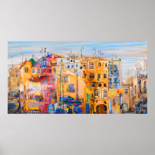 Stadsmoodschilderij, olie, landschap, stad, abstra poster (Voorkant)