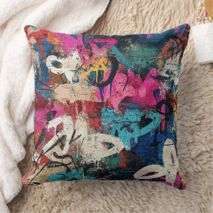 Stadsmuur Graffiti Ruw Roze Blauw Zwart Kussen