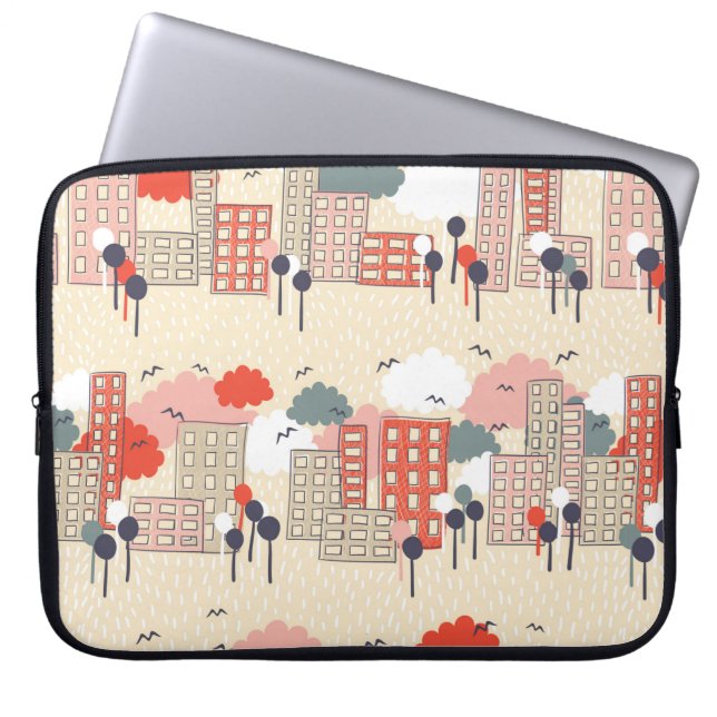 Stadsnaadloos patroon laptop sleeve (Voorkant)