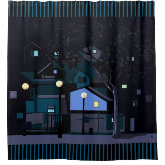 Stadsnachten straatverlichting en huizen douchegordijn (Voorkant)