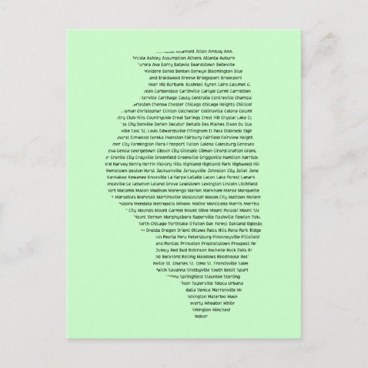 Stadsnamen van Illinois op staatskaartvorm Briefkaart (Voorkant)