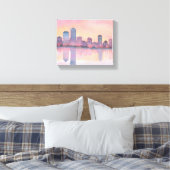 Stadspanorama bij pastel zonsondergang | Waterverf Canvas Afdruk (Insitu (Slaapkamer))