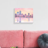 Stadspanorama bij pastel zonsondergang | Waterverf Canvas Afdruk (Insitu (Woonkamer))