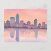 Stadspanorama bij pastelzonsondergang | Waterverf Briefkaart (Voorkant)