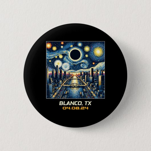 Stadspanorama Totale Zonsverduistering Blanco Texa Ronde Button 5,7 Cm (Voorkant)