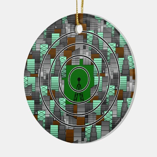 Stadspatroon met radiotoren keramisch ornament (Links)