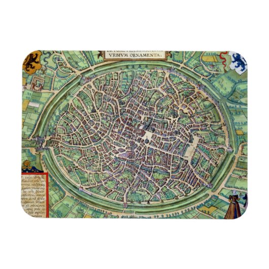 Stadsplan Brugge uit "Civitates Orbis Terraru" Magneet (Horizontaal)