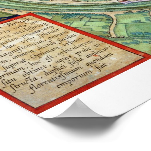 Stadsplan Brugge uit "Civitates Orbis Terraru" Poster (Hoek)