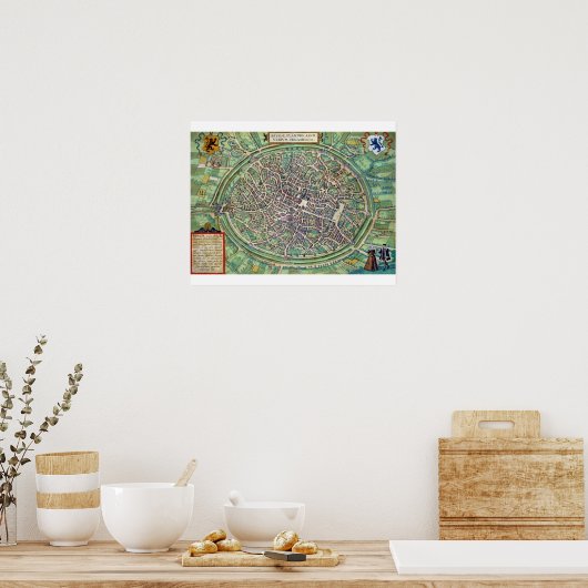 Stadsplan Brugge uit "Civitates Orbis Terraru" Poster (Keuken)