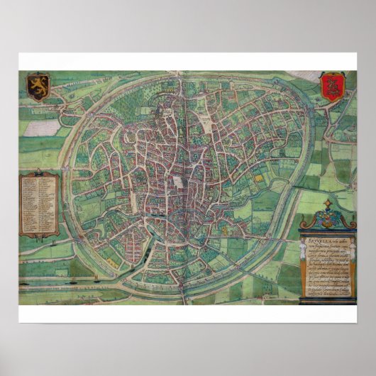 Stadsplan Brussel, uit 'Civitates Orbis Terra' Poster (Voorkant)