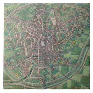 Stadsplan Brussel, uit 'Civitates Orbis Terra' Tegeltje