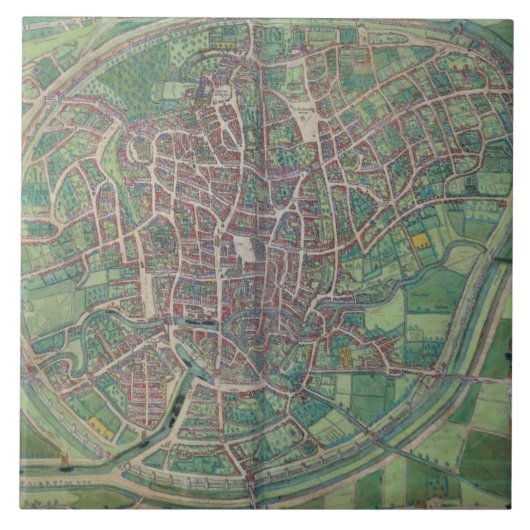 Stadsplan Brussel, uit 'Civitates Orbis Terra' Tegeltje (Voorkant)
