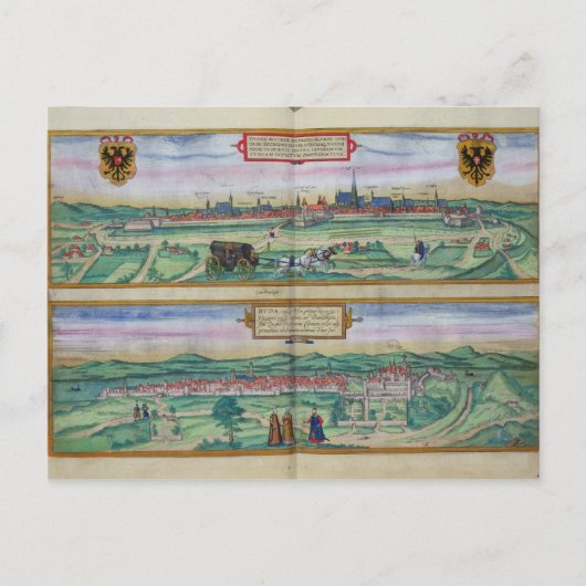 Stadsplan van Wenen en Buda uit 'Civitates Orbi' Briefkaart (Voorkant)