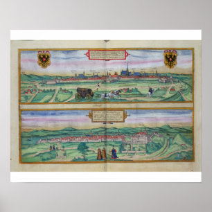 Stadsplan van Wenen en Buda uit 'Civitates Orbi' Poster
