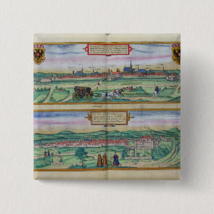 Stadsplan van Wenen en Buda uit 'Civitates Orbi' Vierkante Button 5,1 Cm